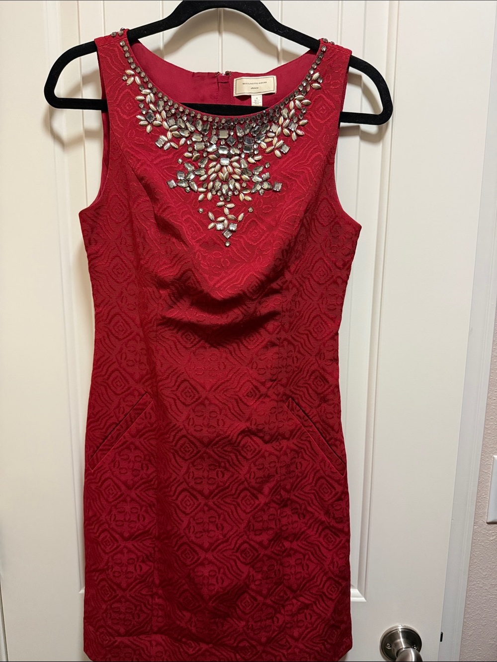 Moulinette Soeurs Red Jeweled Sleeveless Sheath Dress